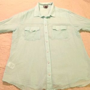Eddie Bauer Light Turquoise Blue Button Down Top
